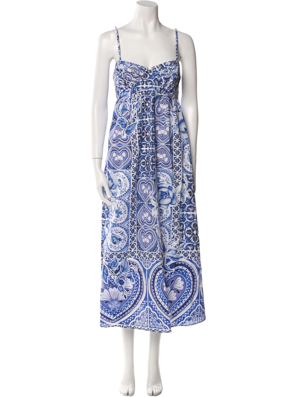 Caroline Constas Blue and White Printed Spaghetti-Strap Maxi Dress